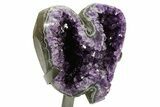 Deep-Purple Amethyst Heart Shaped Geode With Metal Stand #364449-2